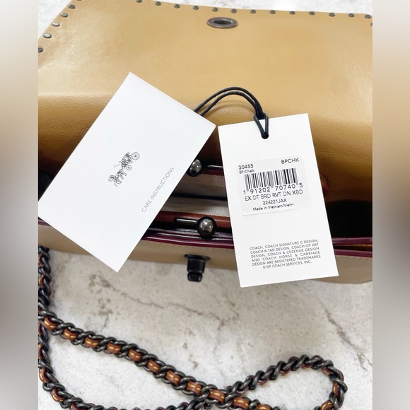 Coach Dinky With Rivets And Snakeskin Detail White Tan Crossbody B1880-30455 - Picture 7 of 16